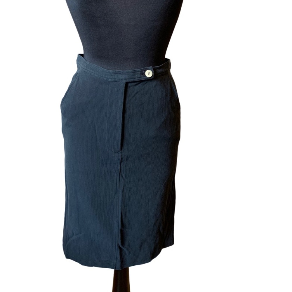 Vintage 80s Emporio Armani Ribbed Black Midi Skirt